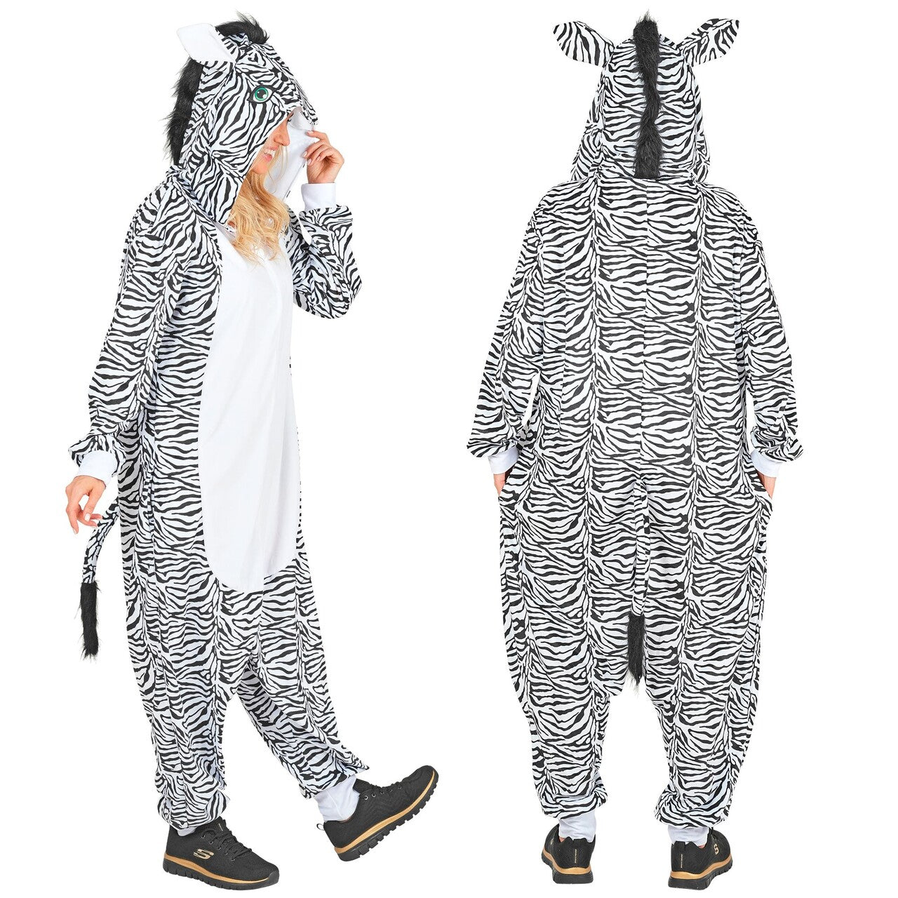 Op deze afbeelding zie je een Kostuums, van het merk Widmann. Comofort Zebra Onesie Kostuum