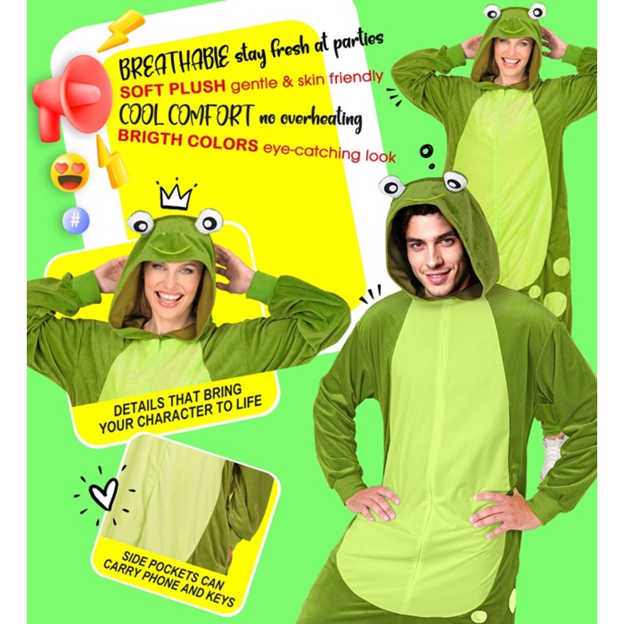 Op deze afbeelding zie je een Kostuums, van het merk Widmann. Froggie De Kikker Onesie Kostuum