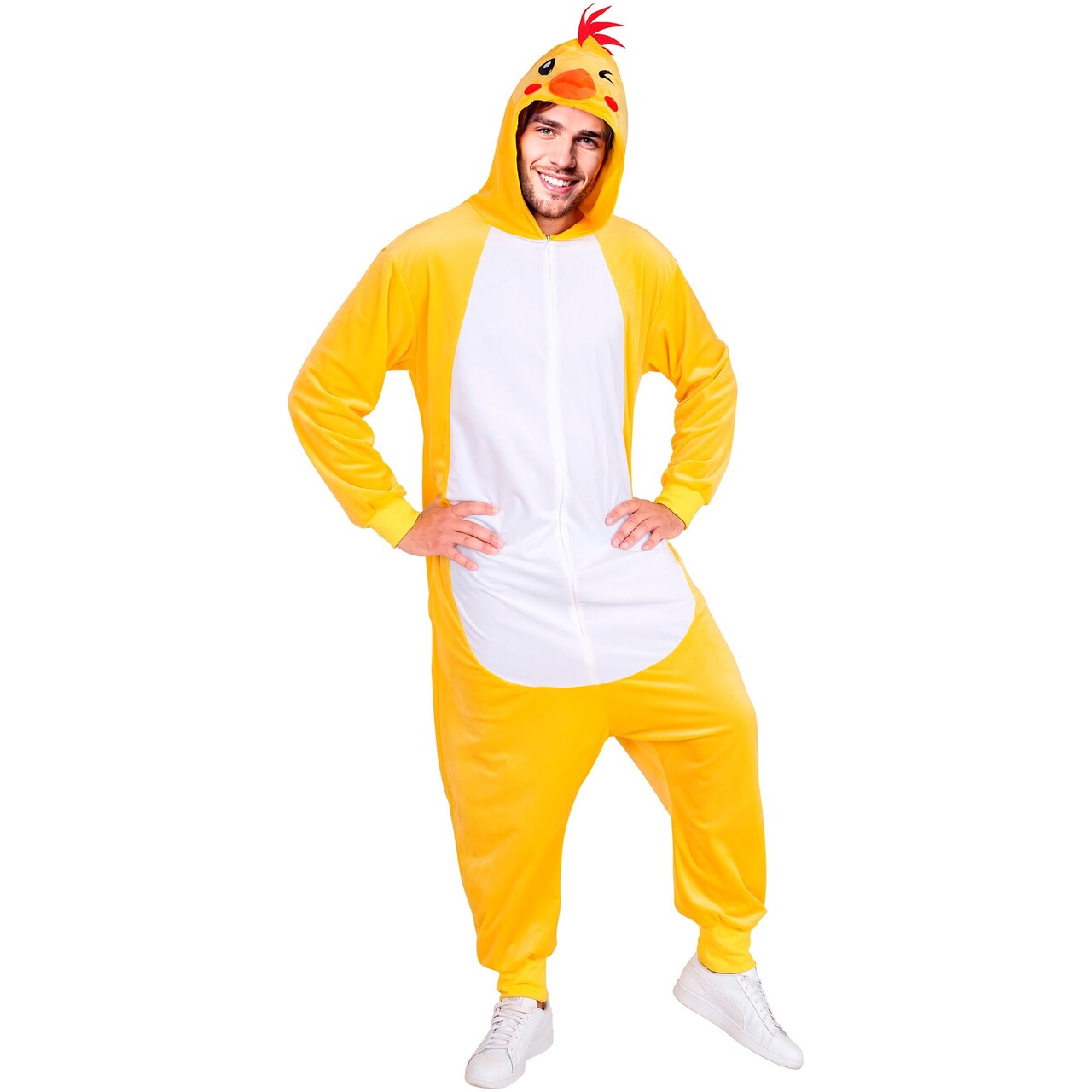 Op deze afbeelding zie je een Kostuums, van het merk Widmann. Geel Kuiken Onesie Kostuum