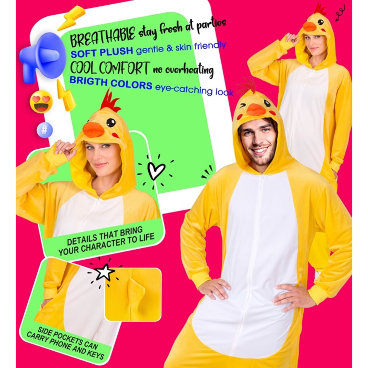 Op deze afbeelding zie je een Kostuums, van het merk Widmann. Geel Kuiken Onesie Kostuum