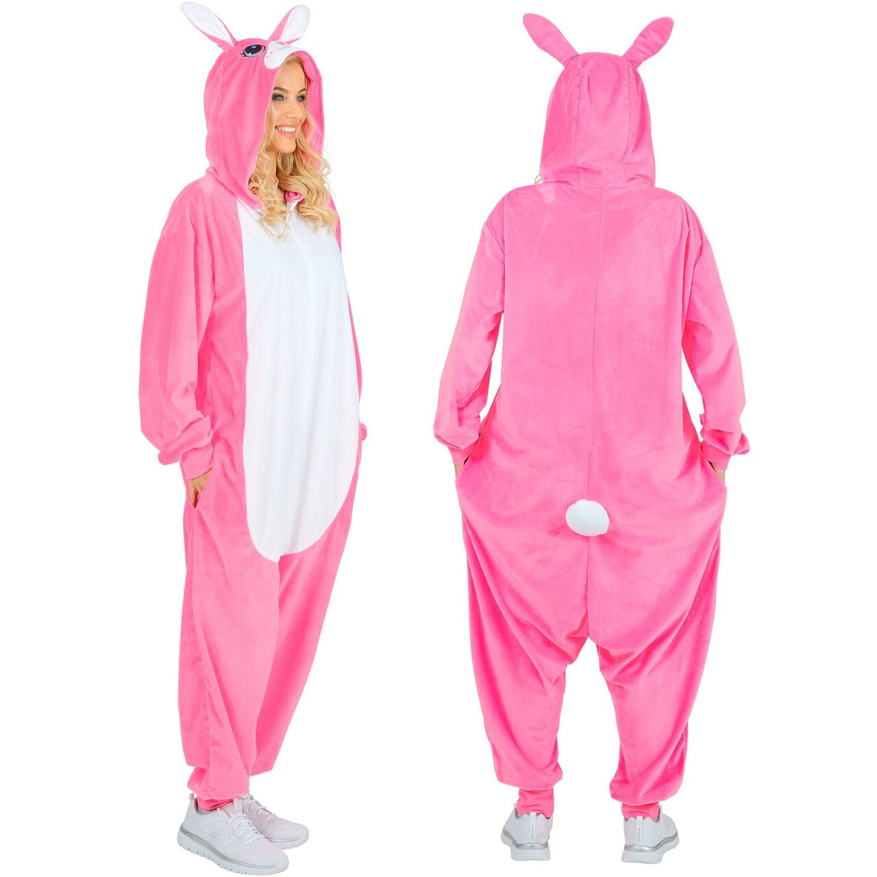 Op deze afbeelding zie je een Kostuums, van het merk Widmann. Roze Paaskonijn Onesie Kostuum