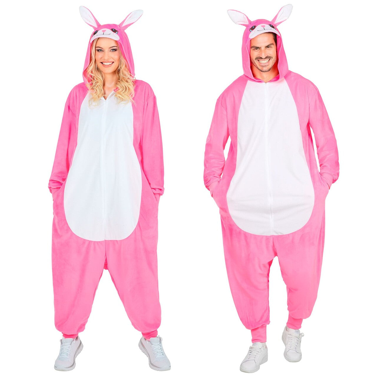 Op deze afbeelding zie je een Kostuums, van het merk Widmann. Roze Paaskonijn Onesie Kostuum