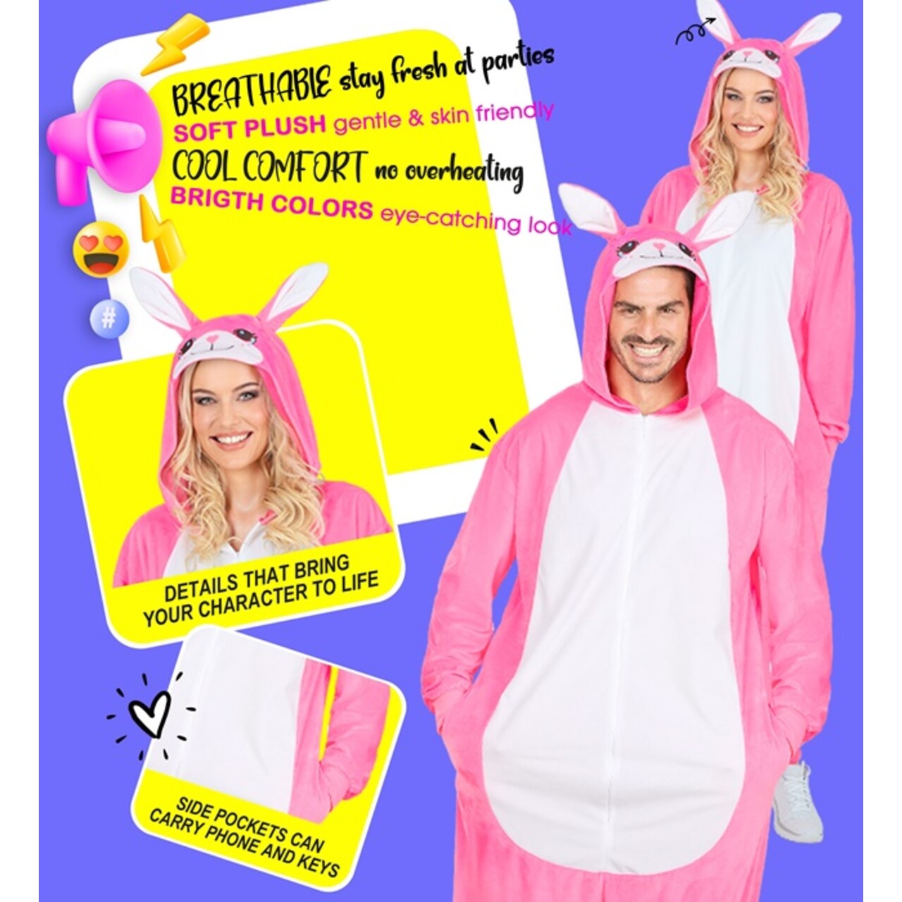 Op deze afbeelding zie je een Kostuums, van het merk Widmann. Roze Paaskonijn Onesie Kostuum