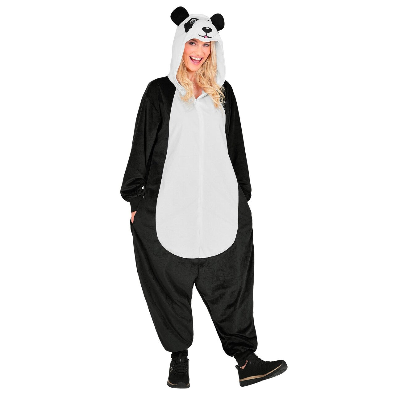 Op deze afbeelding zie je een Kostuums, van het merk Widmann. Knullige Panda Onesie Kostuum