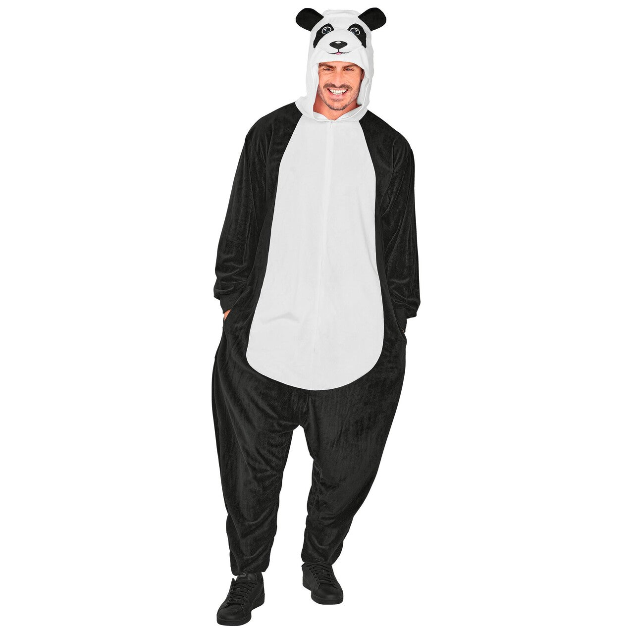 Op deze afbeelding zie je een Kostuums, van het merk Widmann. Knullige Panda Onesie Kostuum