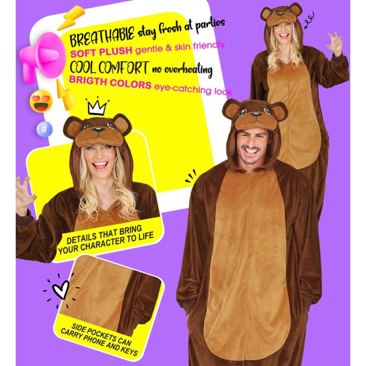 Op deze afbeelding zie je een Kostuums, van het merk Widmann. Beertje Bruin Beer Onesie Kostuum