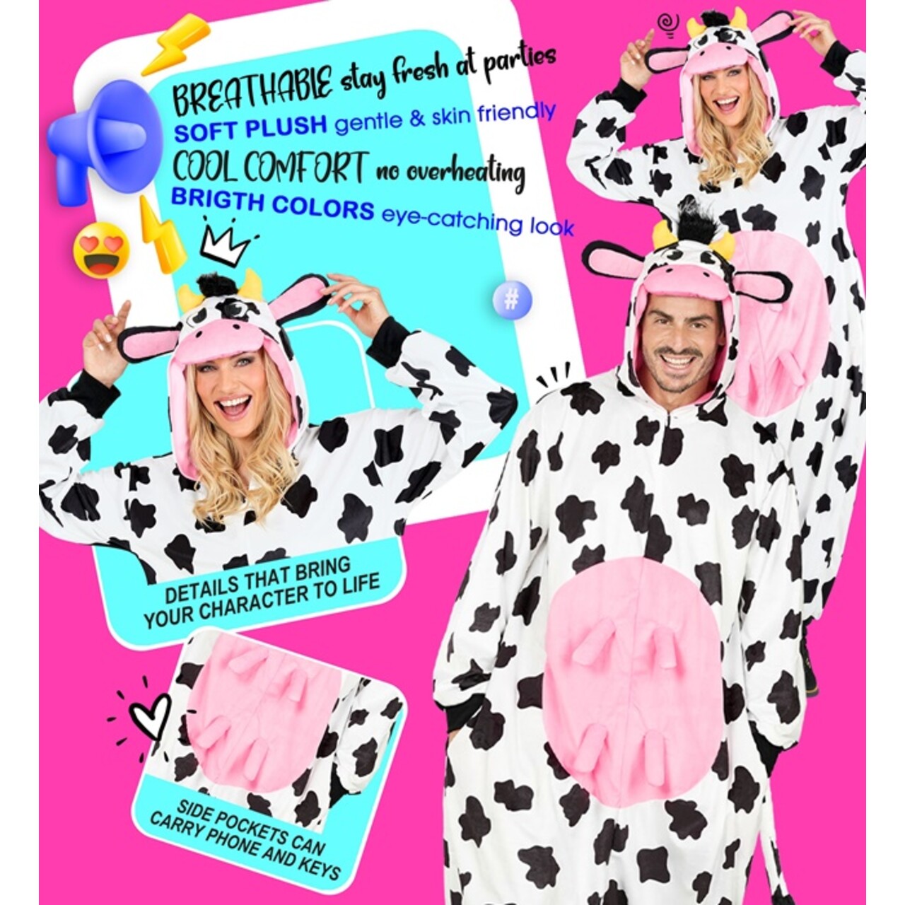 Op deze afbeelding zie je een Kostuums, van het merk Widmann. Koetje Boe Onesie Kostuum