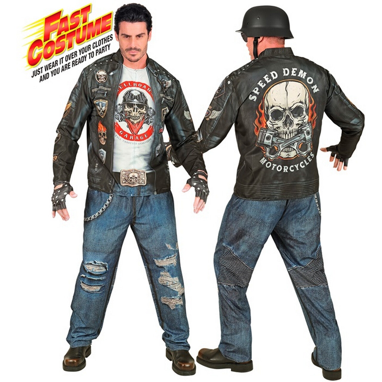 Op deze afbeelding zie je een Kostuums, van het merk Widmann. Biker Speed Demon Man Kostuum