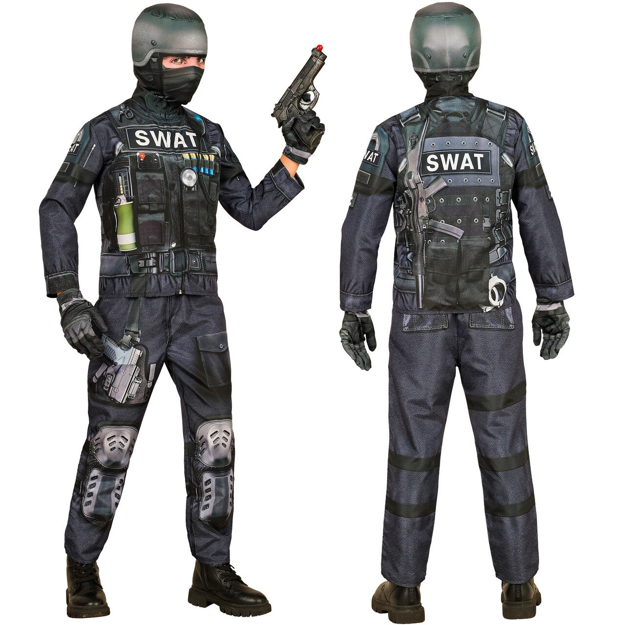 Op deze afbeelding zie je een Kostuums, van het merk Widmann. Geheime Swat Squad Kind Jongen Kostuum
