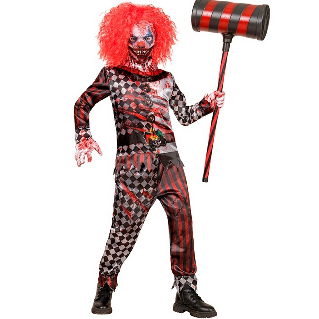 Op deze afbeelding zie je een Kostuums, van het merk Widmann. Bloederige Evil Joker Jongen Kostuum