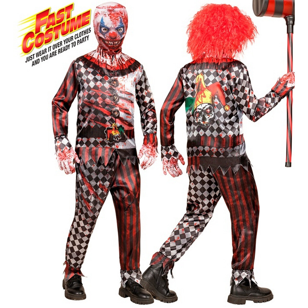Op deze afbeelding zie je een Kostuums, van het merk Widmann. Bloederige Evil Joker Jongen Kostuum