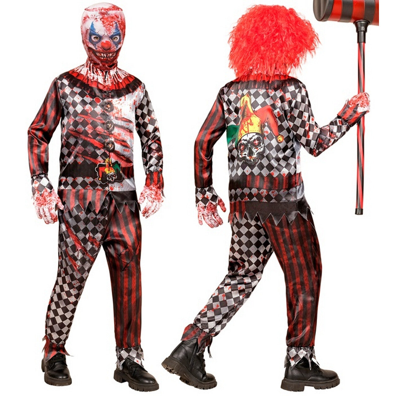 Op deze afbeelding zie je een Kostuums, van het merk Widmann. Bloederige Evil Joker Jongen Kostuum
