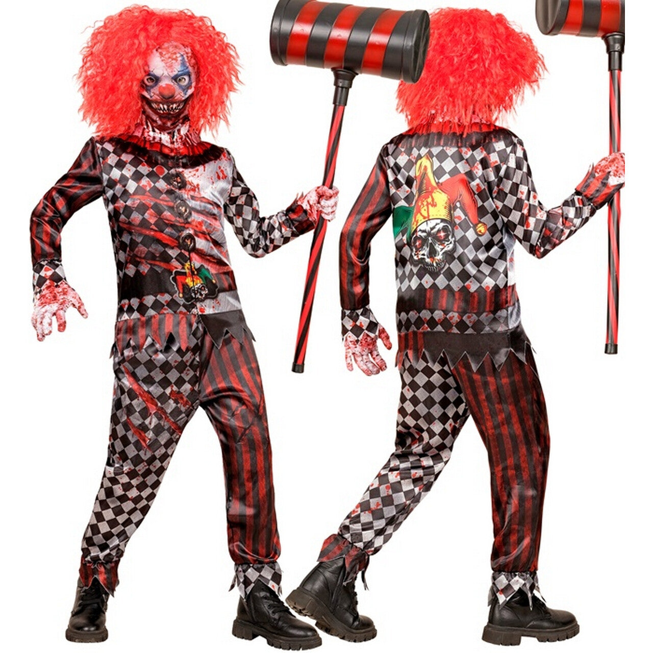 Op deze afbeelding zie je een Kostuums, van het merk Widmann. Bloederige Evil Joker Jongen Kostuum