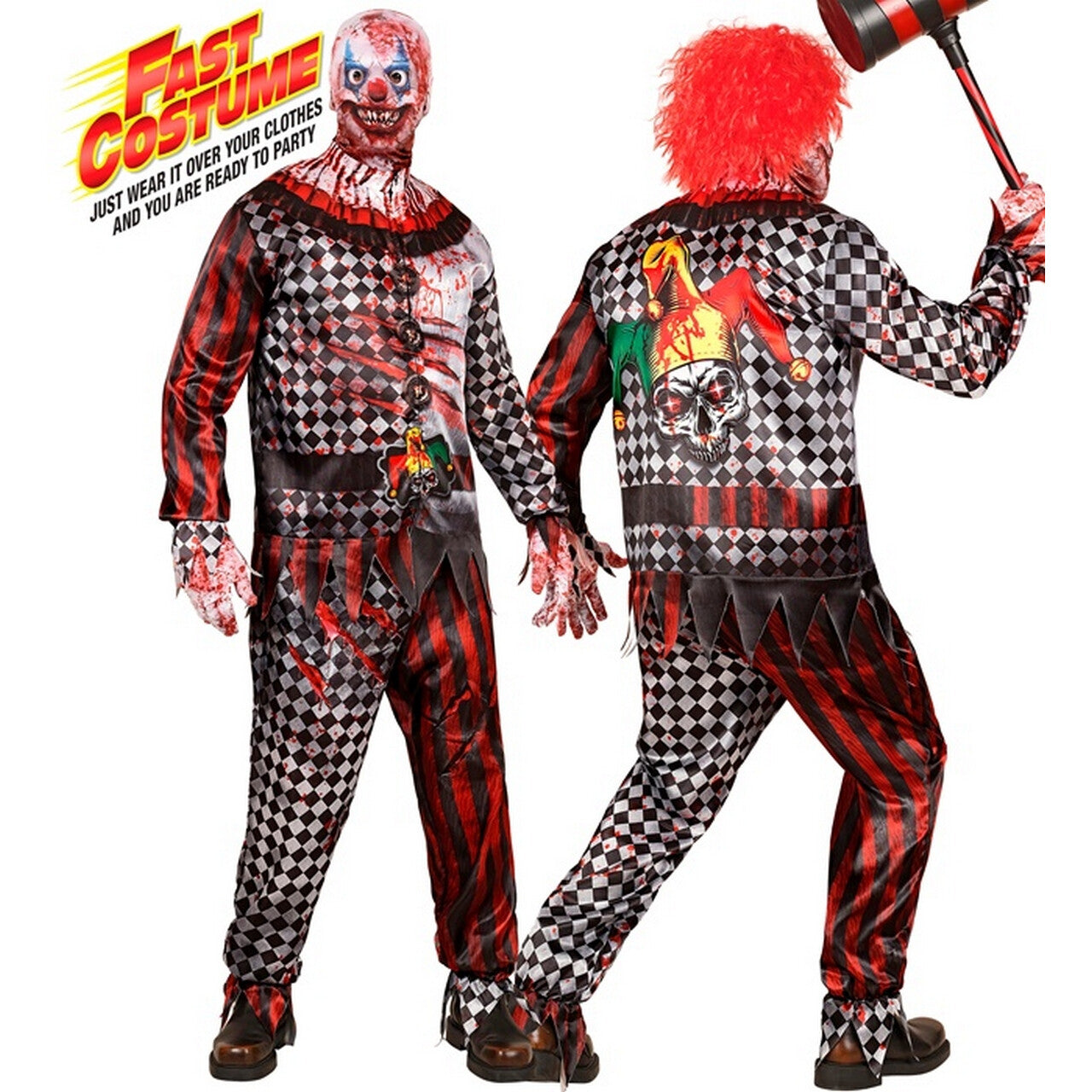 Op deze afbeelding zie je een Kostuums, van het merk Widmann. Bloederige Killer Joker Man Kostuum