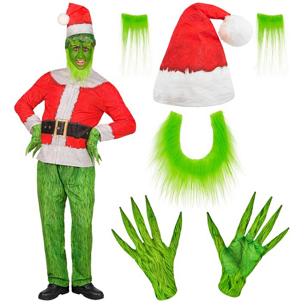 Op deze afbeelding zie je een Kostuums, van het merk Widmann. Groen Kerst Monster Grinch Man Kostuum