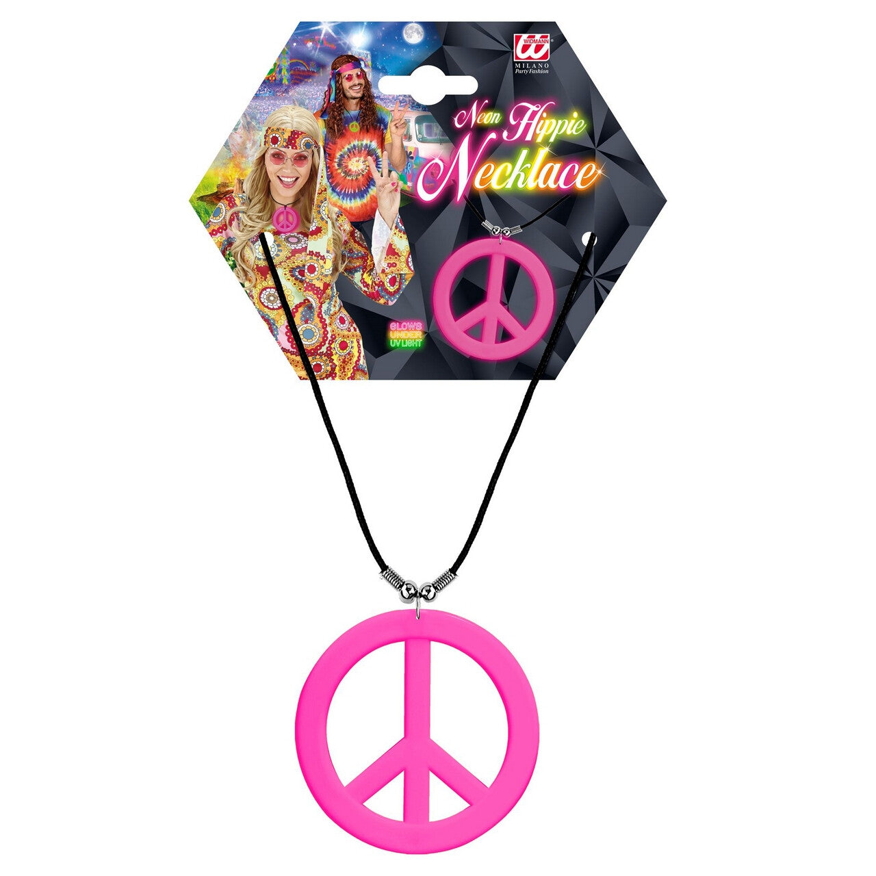 Op deze afbeelding zie je een Accessoires, van het merk Widmann. Ketting Peace Symbool Neon Roze