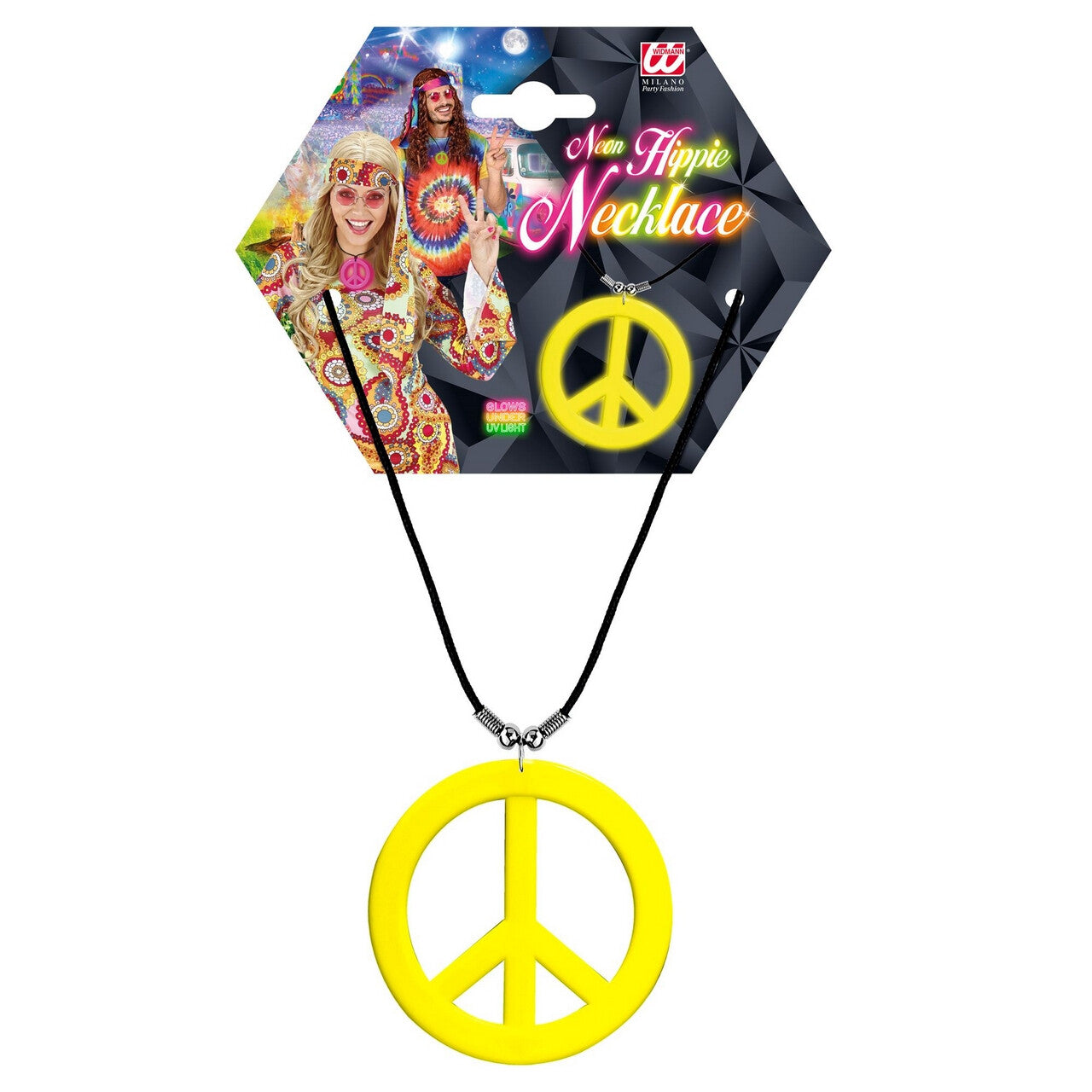 Op deze afbeelding zie je een Accessoires, van het merk Widmann. Ketting Peace Symbool Neon Geel