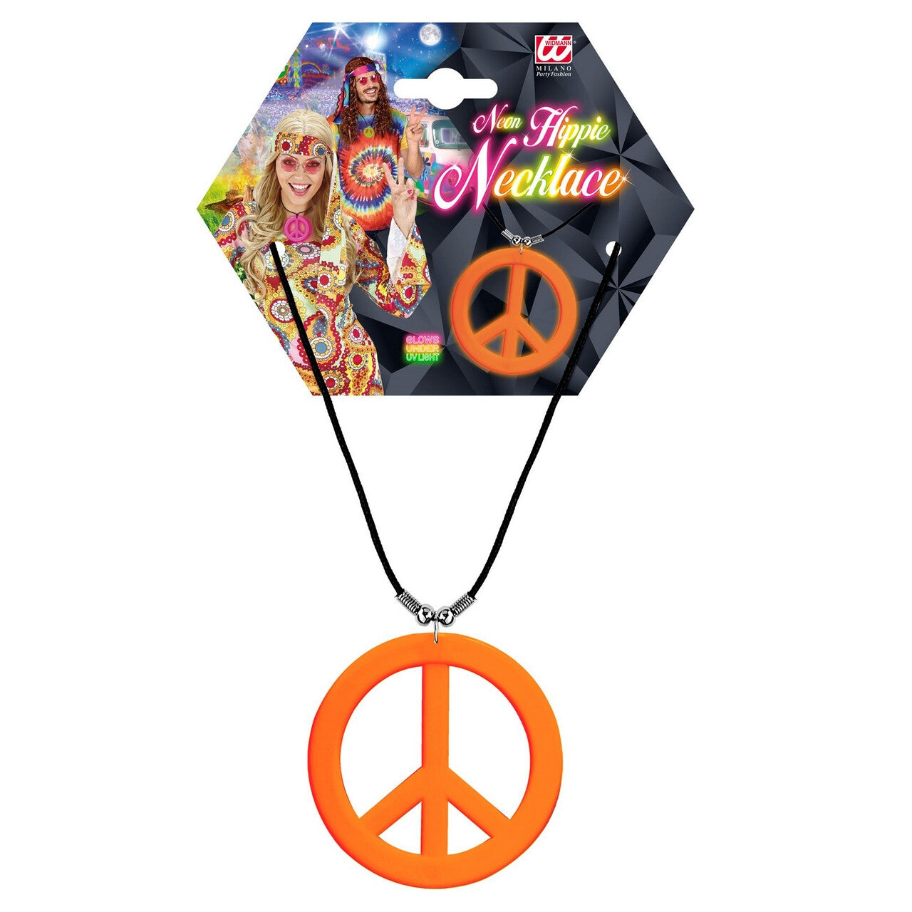 Op deze afbeelding zie je een Accessoires, van het merk Widmann. Ketting Peace Symbool Neon Oranje