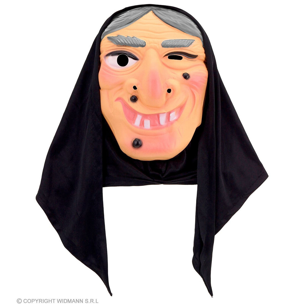 Op deze afbeelding zie je een Accessoires, van het merk Widmann. Ouwe Heks Zwartwrat Masker Met Hoofddoek