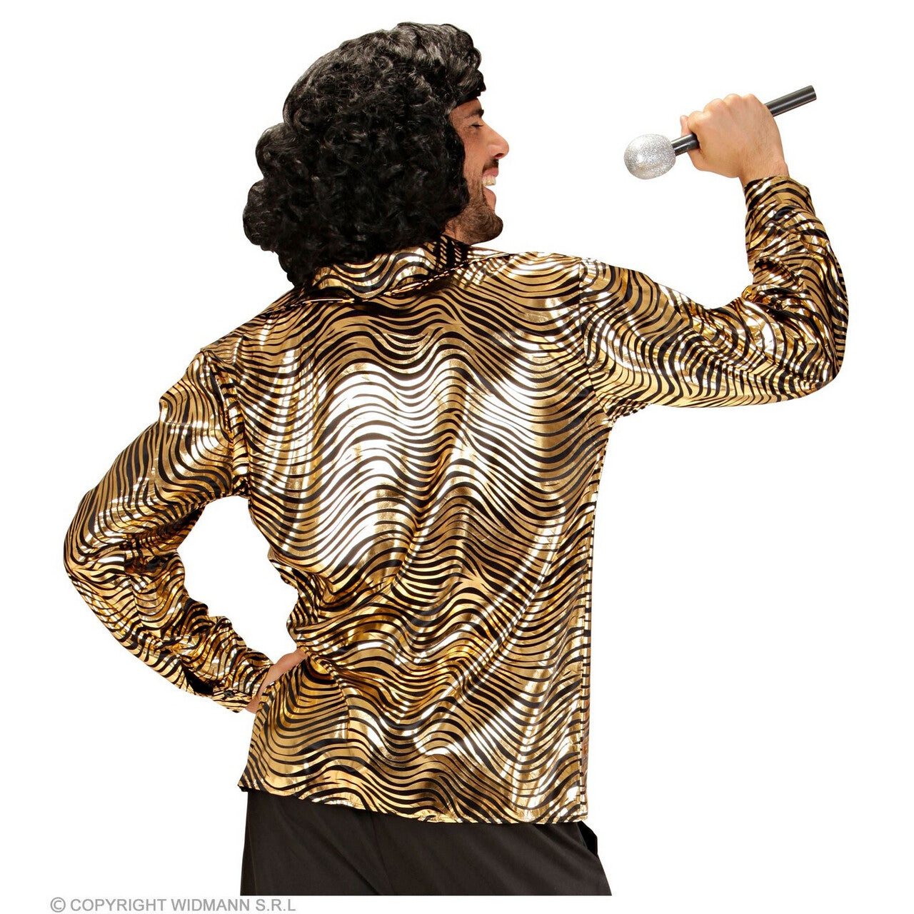 Op deze afbeelding zie je een Kostuums, van het merk Widmann. Exotische Joe Disco Shirt Goud Man
