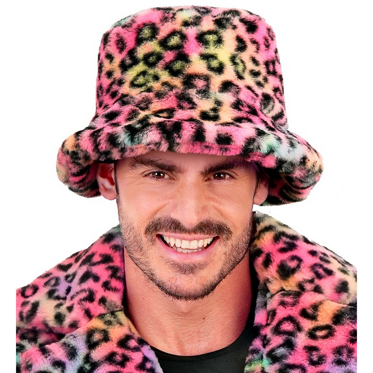 Op deze afbeelding zie je een Accessoires, van het merk Widmann. Foute Buckethat Pluche Luipaardprint