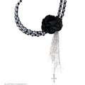 Religieuze Choker Met Roos En Kruisjes Zwart