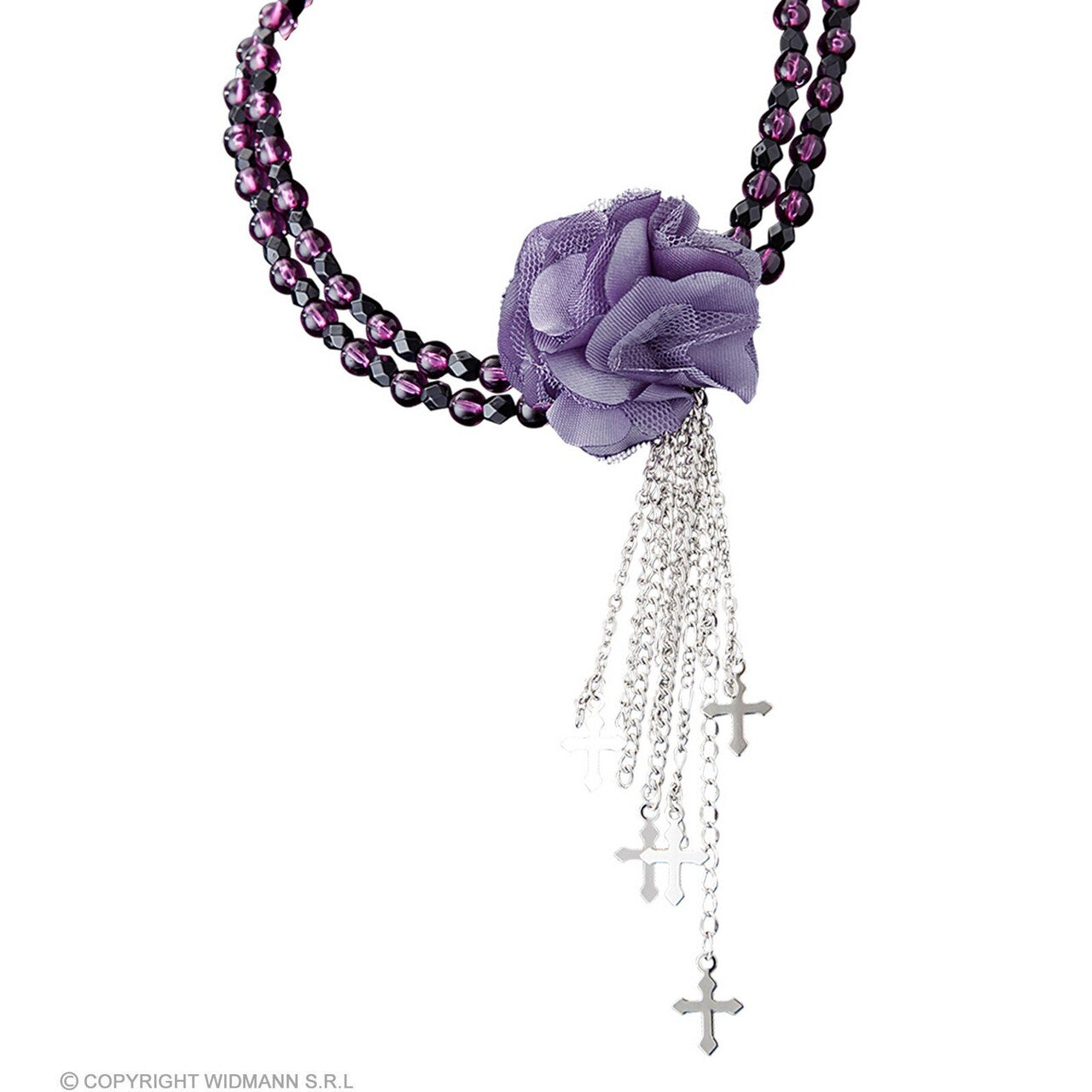 Op deze afbeelding zie je een Accessoires, van het merk Widmann. Gotsiche Choker Met Roos En Kruisjes Paars