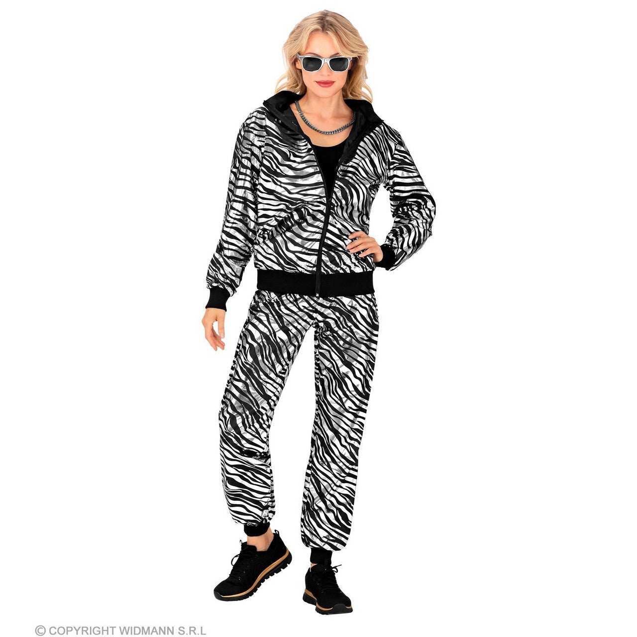 Op deze afbeelding zie je een Kostuums, van het merk Widmann. Shinen Als Een Zilveren Zebra Trainingspak Kostuum