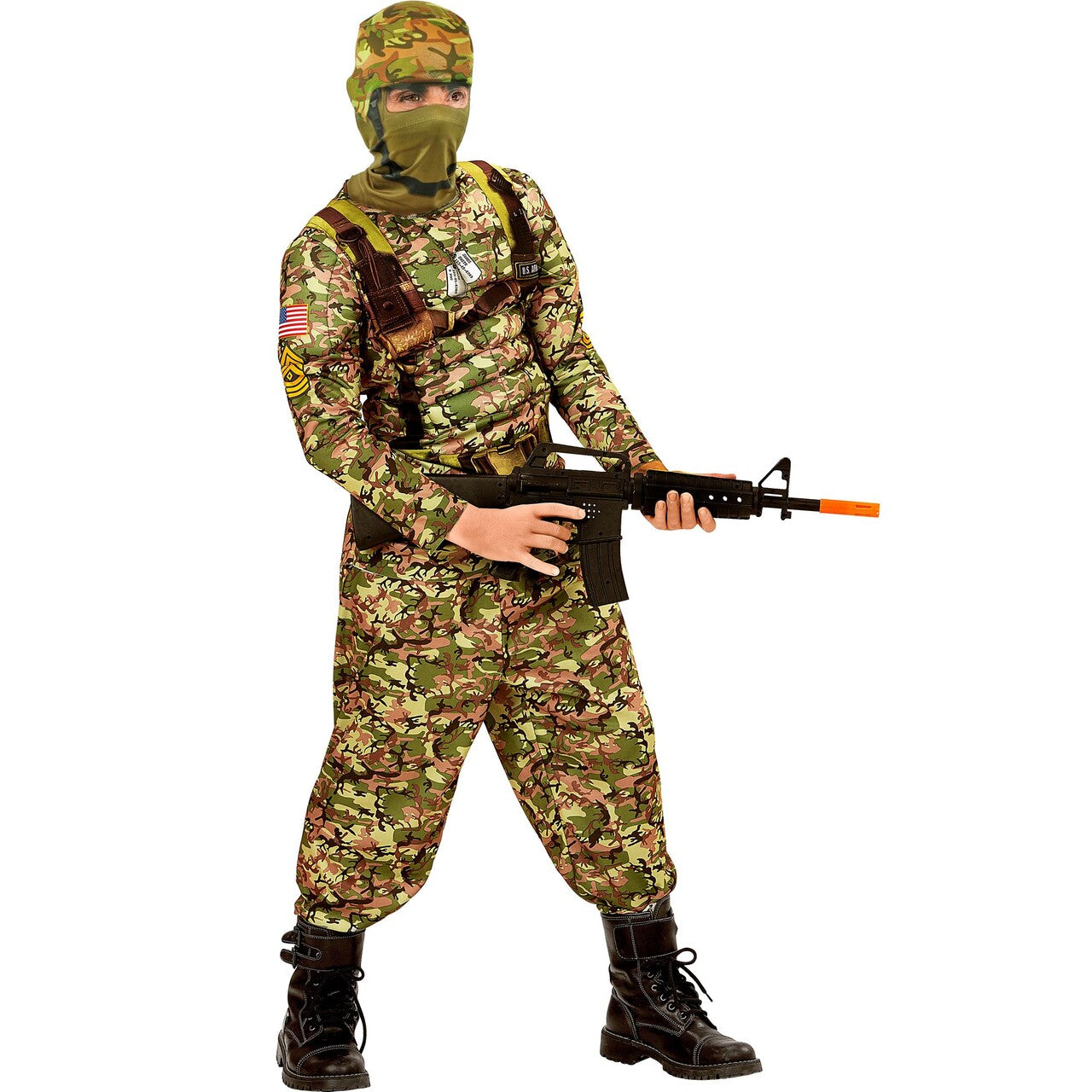 Op deze afbeelding zie je een Kostuums, van het merk Widmann. Zwaar Afgetrainde Special Force Soldaat Kind Kostuum
