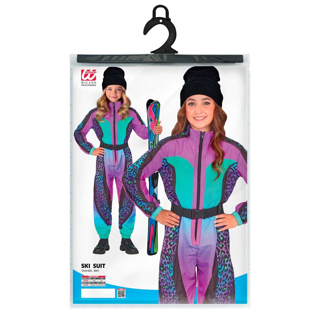 Op deze afbeelding zie je een Kostuums, van het merk Widmann. Wildebras 90s Ski Pak Meisje