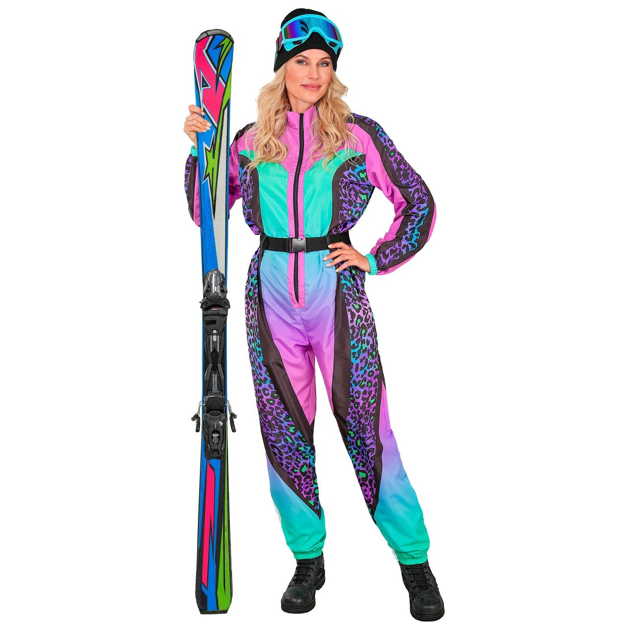 Op deze afbeelding zie je een Kostuums, van het merk Widmann. Panter Wild 90s Skipak Vrouw Kostuum