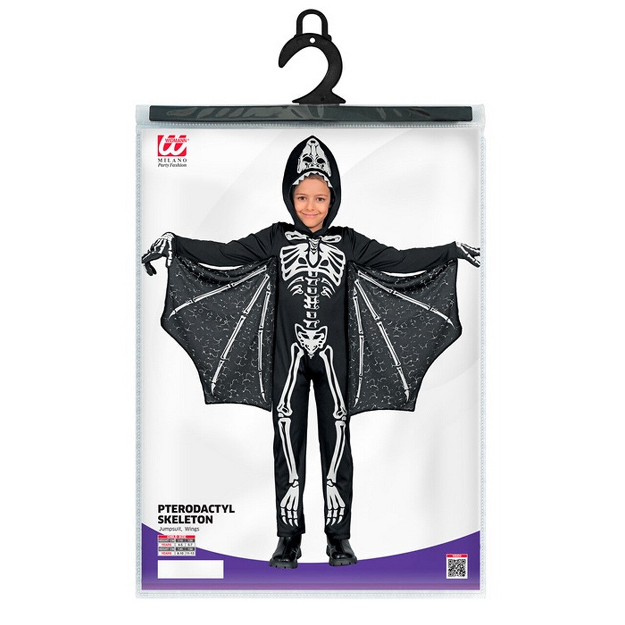Op deze afbeelding zie je een Kostuums, van het merk Widmann. Halloween Skelet Dino Kind Kostuum