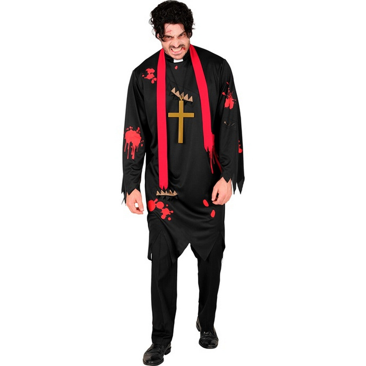 Op deze afbeelding zie je een Kostuums, van het merk Widmann. Gehavende Zombie Priester Man Kostuum