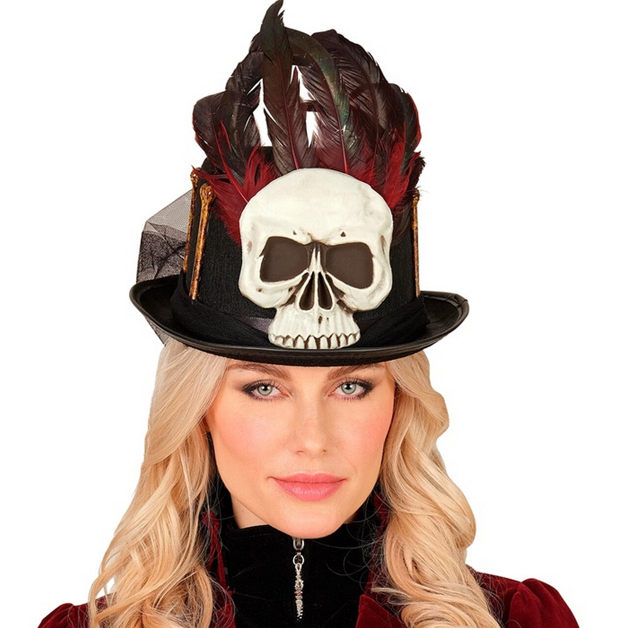 Op deze afbeelding zie je een Accessoires, van het merk Widmann. Hoed Met Sluier Dark Skull