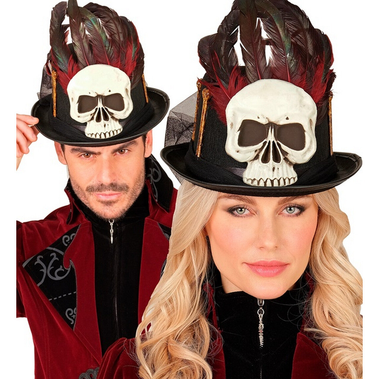 Op deze afbeelding zie je een Accessoires, van het merk Widmann. Hoed Met Sluier Dark Skull