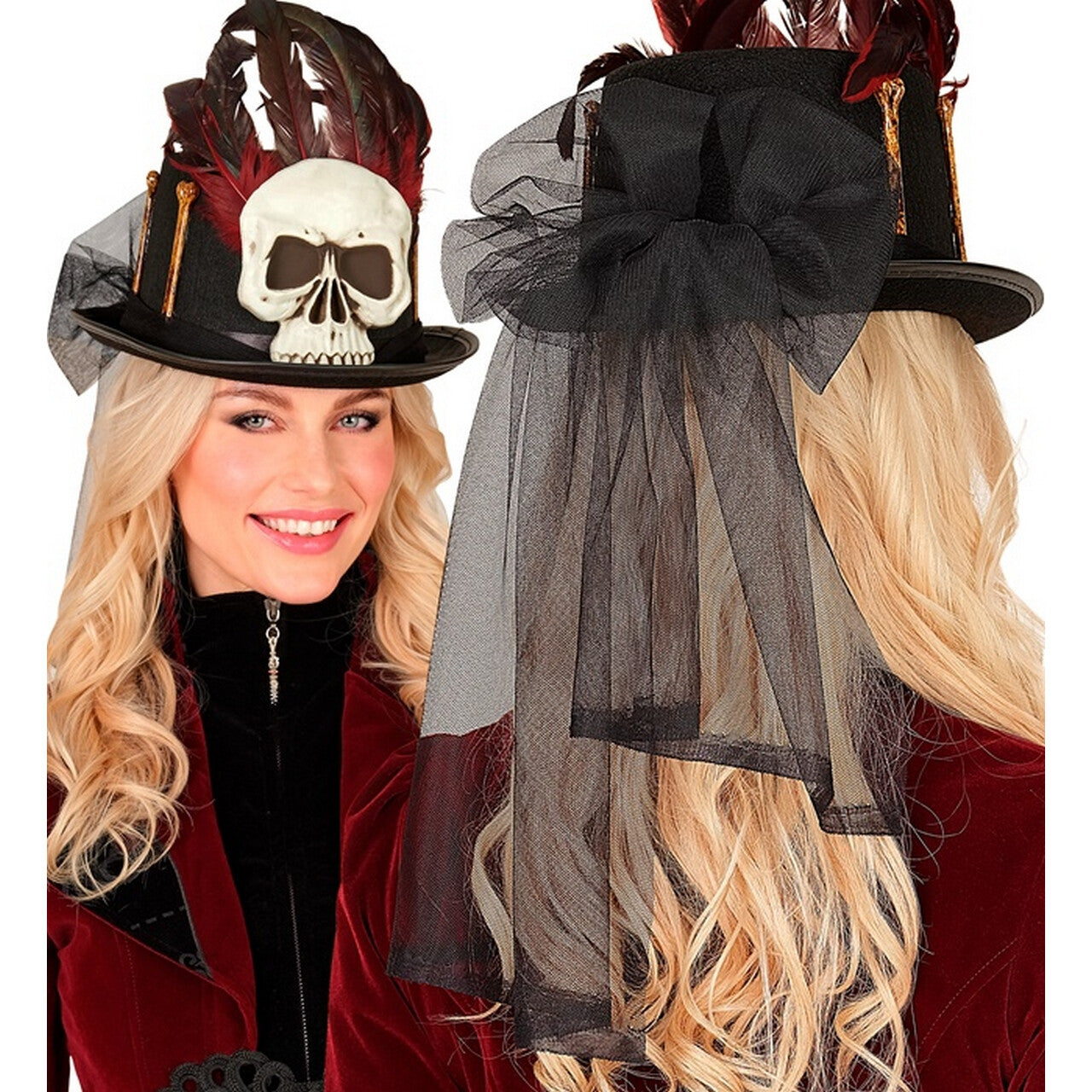 Op deze afbeelding zie je een Accessoires, van het merk Widmann. Hoed Met Sluier Dark Skull