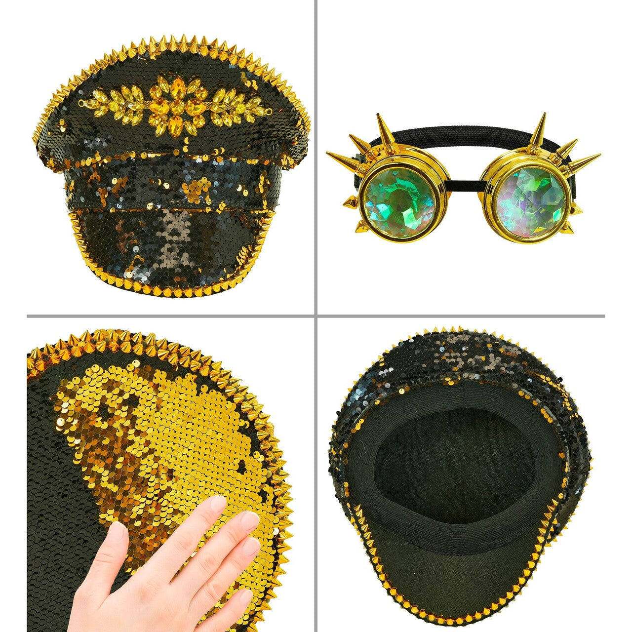 Op deze afbeelding zie je een Accessoires, van het merk Widmann. Zwarte Futuristische Pailletten Pet Met Bril Burning Man