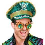 Op deze afbeelding zie je een Accessoires, van het merk Widmann. Groene Futuristische Pailletten Pet Met Bril Burning Man