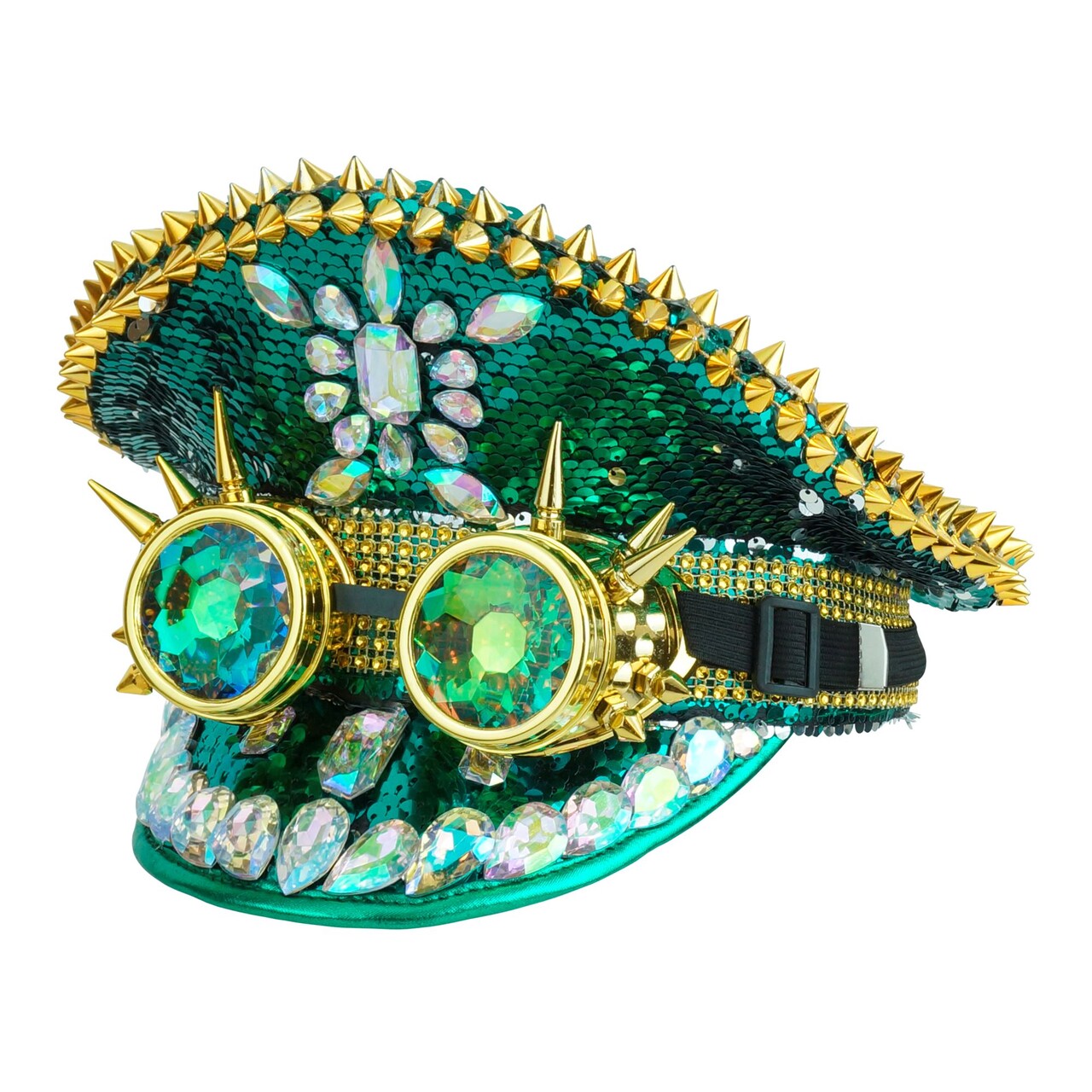Op deze afbeelding zie je een Accessoires, van het merk Widmann. Groene Futuristische Pailletten Pet Met Bril Burning Man