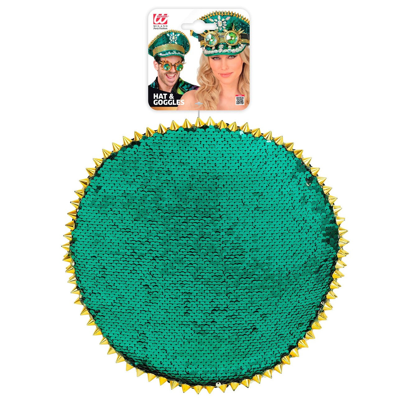 Op deze afbeelding zie je een Accessoires, van het merk Widmann. Groene Futuristische Pailletten Pet Met Bril Burning Man