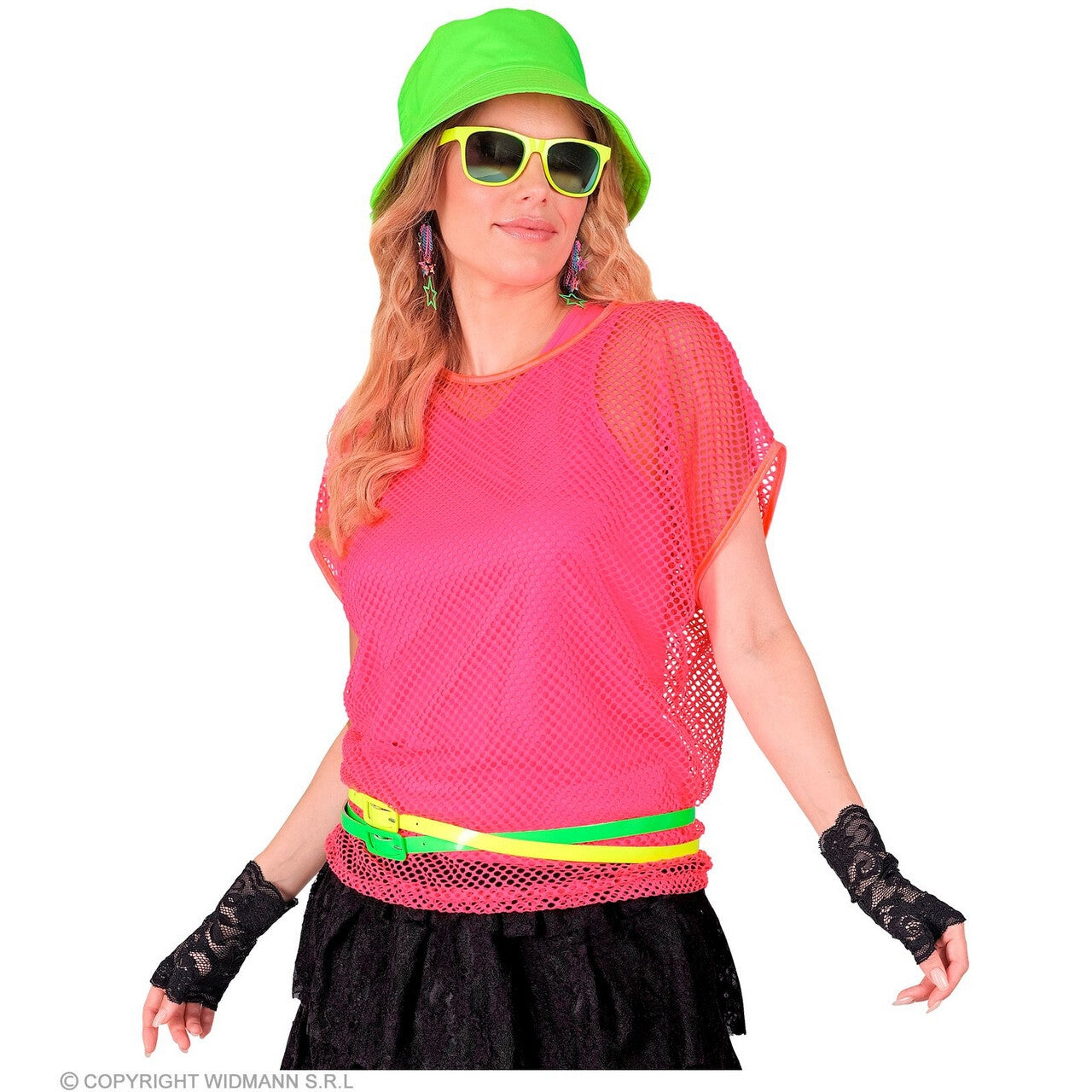 Op deze afbeelding zie je een Kostuums, van het merk Widmann. Visnet T-Shirt Neon Roze Vrouw