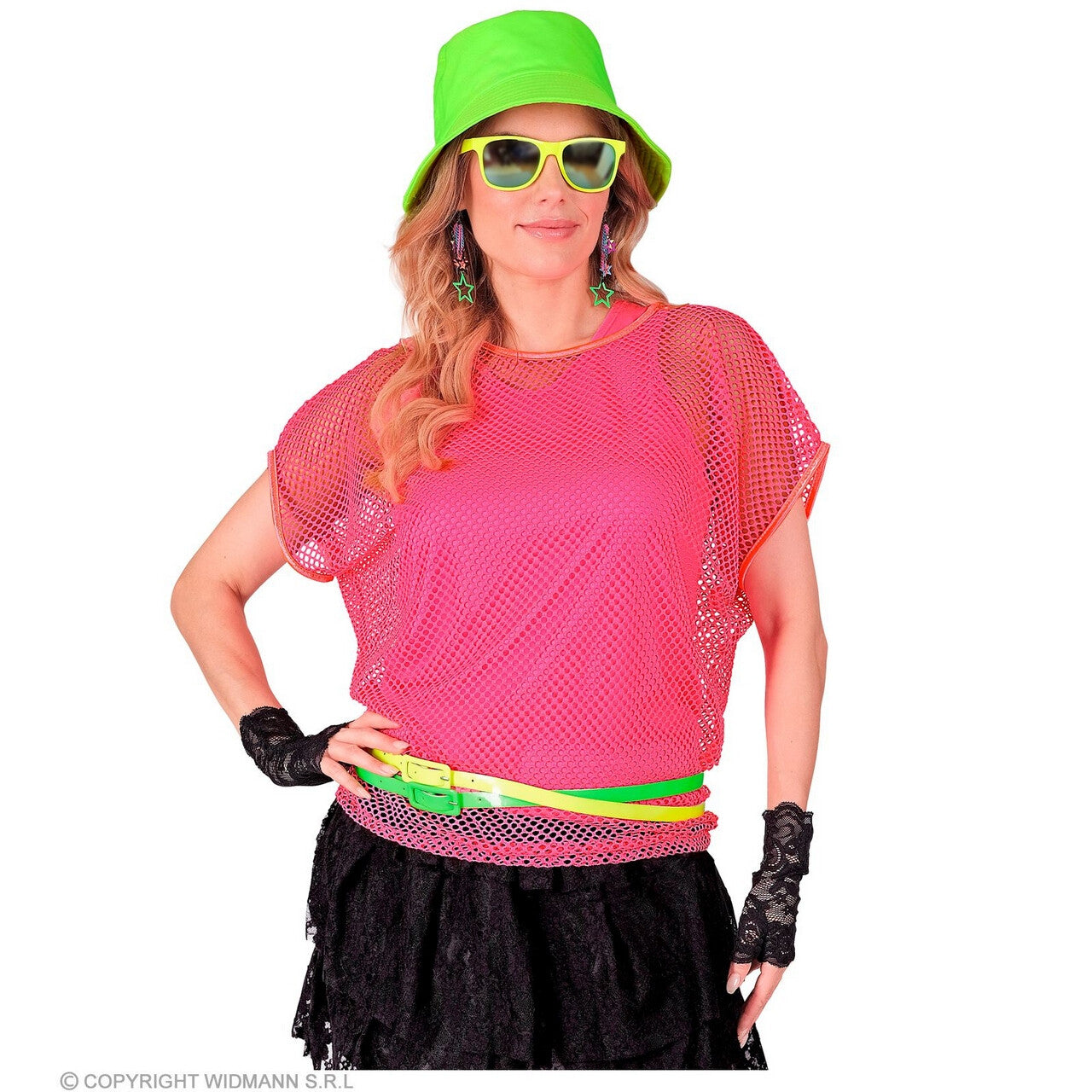 Op deze afbeelding zie je een Kostuums, van het merk Widmann. Visnet T-Shirt Neon Roze Vrouw
