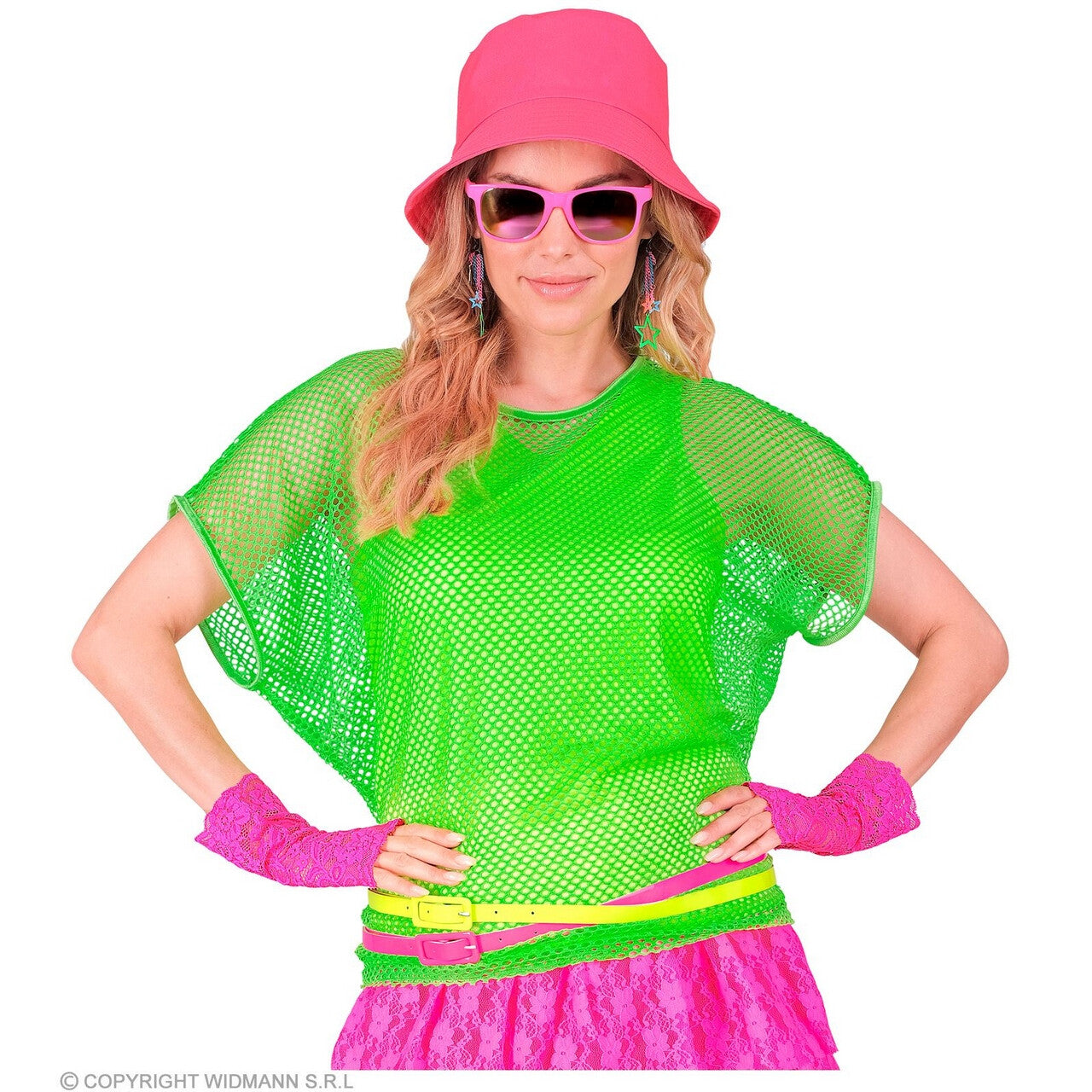 Op deze afbeelding zie je een Kostuums, van het merk Widmann. Visnet T-Shirt Neon Groen Vrouw