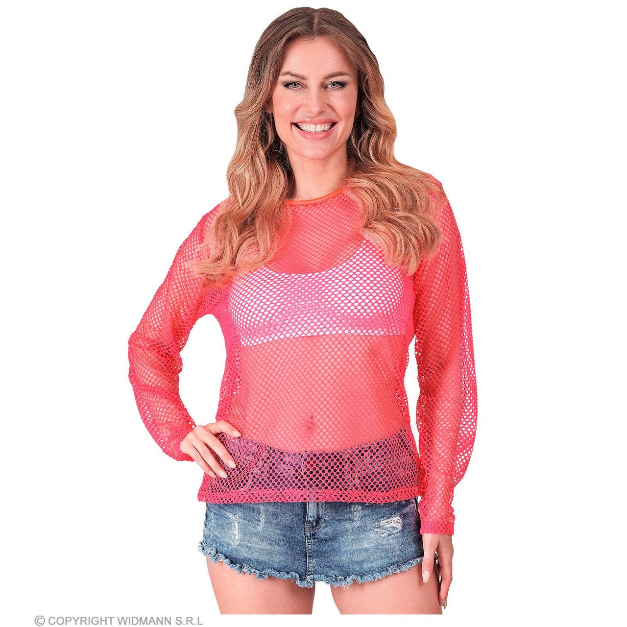 Op deze afbeelding zie je een Kostuums, van het merk Widmann. Visnet Shirt Neon Roze Vrouw