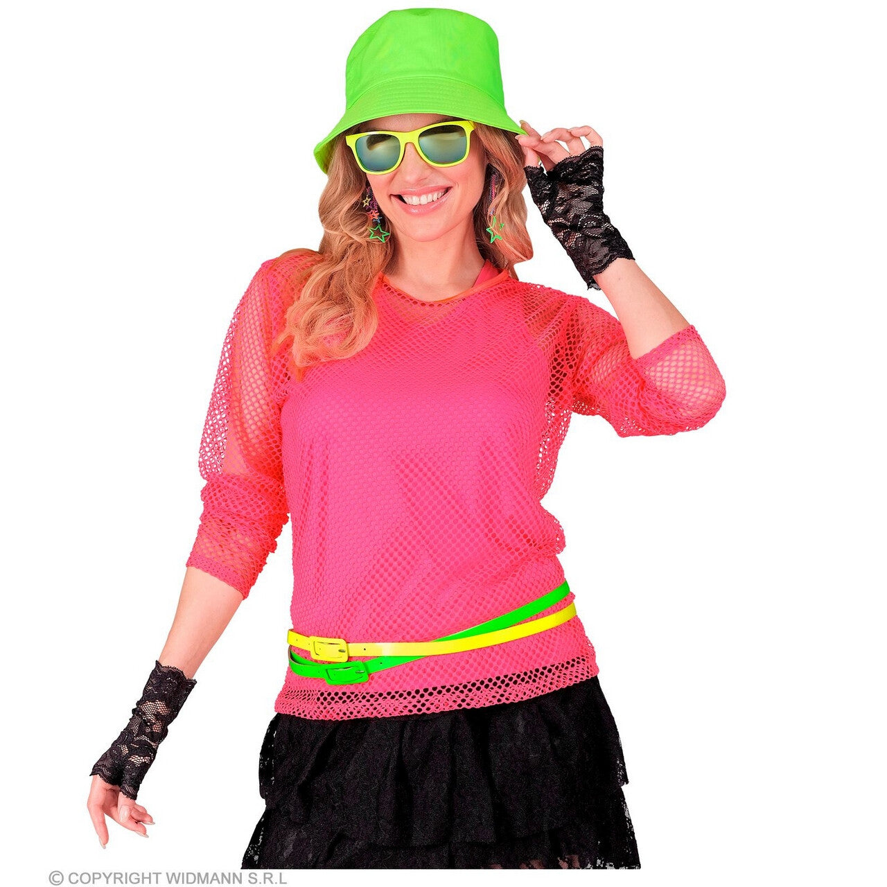 Op deze afbeelding zie je een Kostuums, van het merk Widmann. Visnet Shirt Neon Roze Vrouw