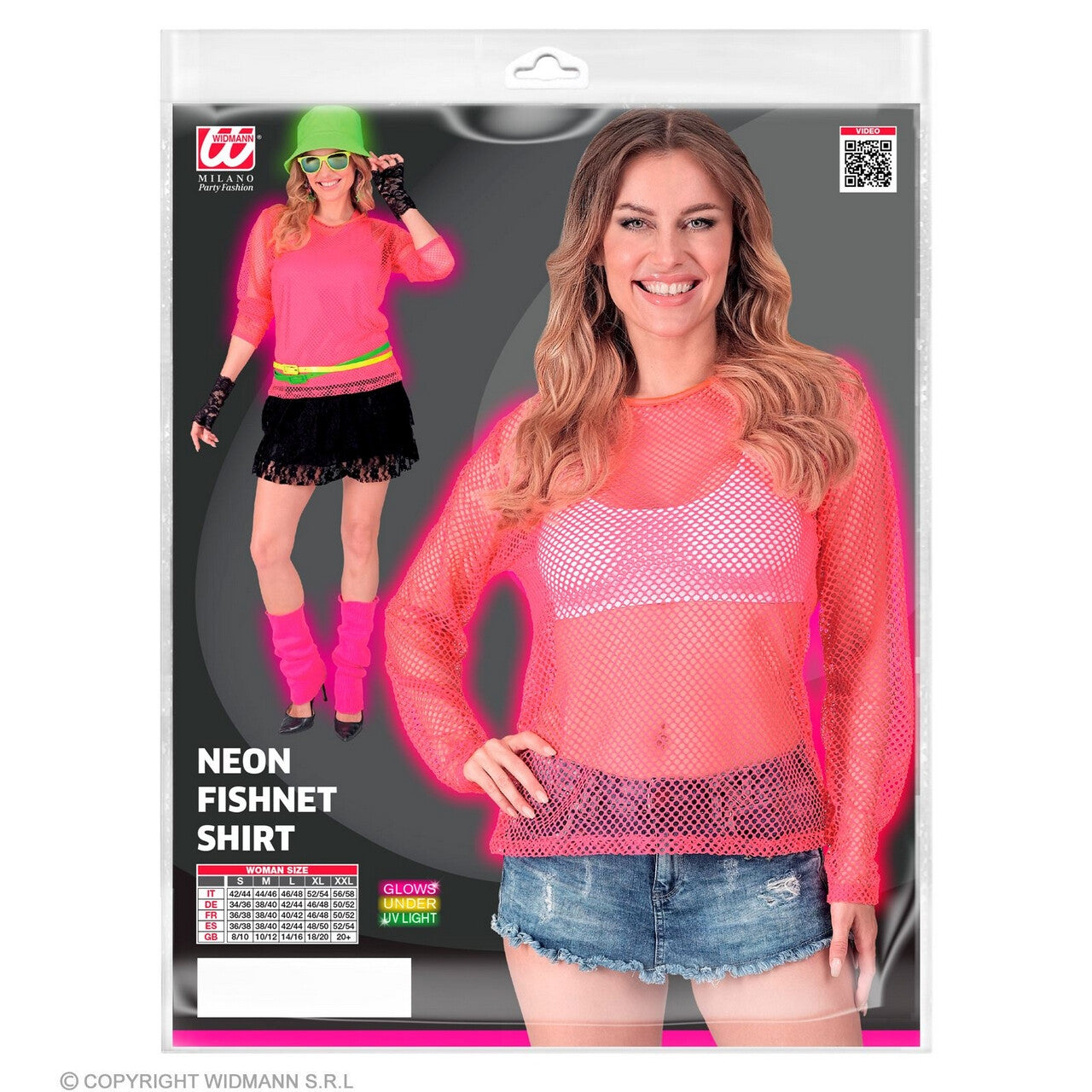 Op deze afbeelding zie je een Kostuums, van het merk Widmann. Visnet Shirt Neon Roze Vrouw