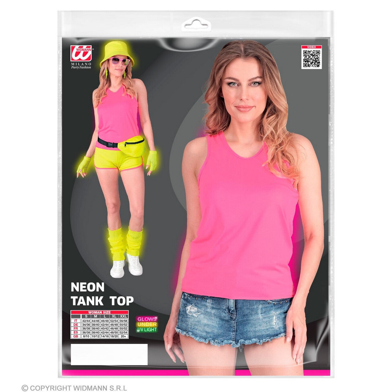 Op deze afbeelding zie je een Kostuums, van het merk Widmann. Basic Tank Top Neon Roze Vrouw