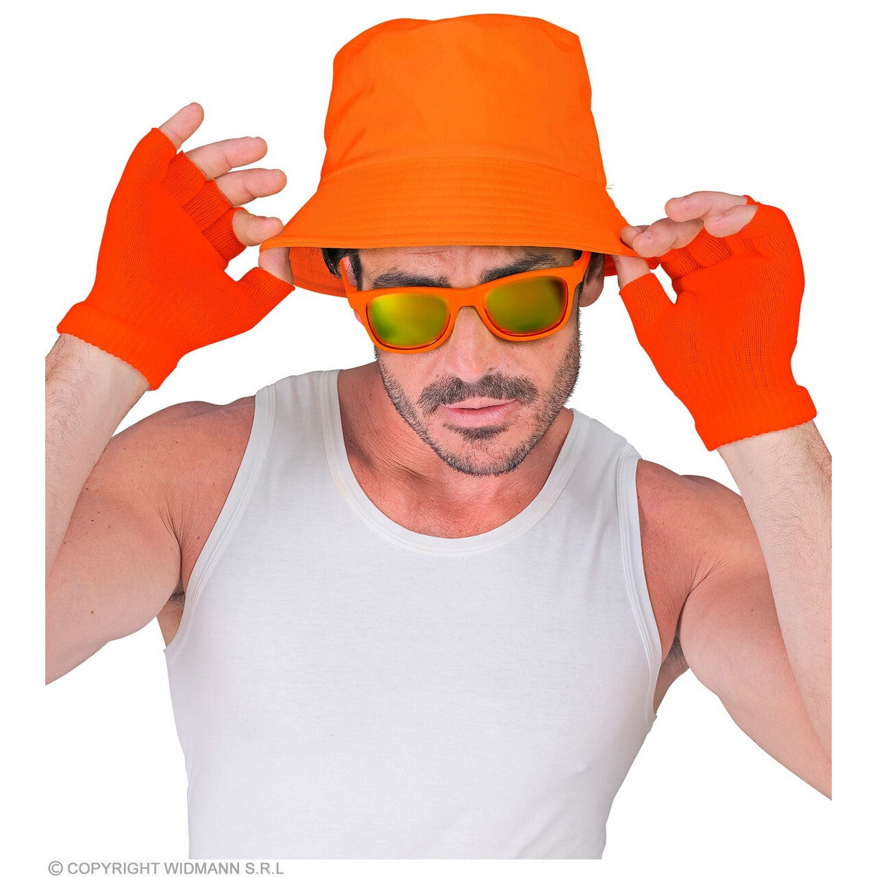 Op deze afbeelding zie je een Accessoires, van het merk Widmann. Vingerloze Handschoenen Neon Oranje Handig Warm