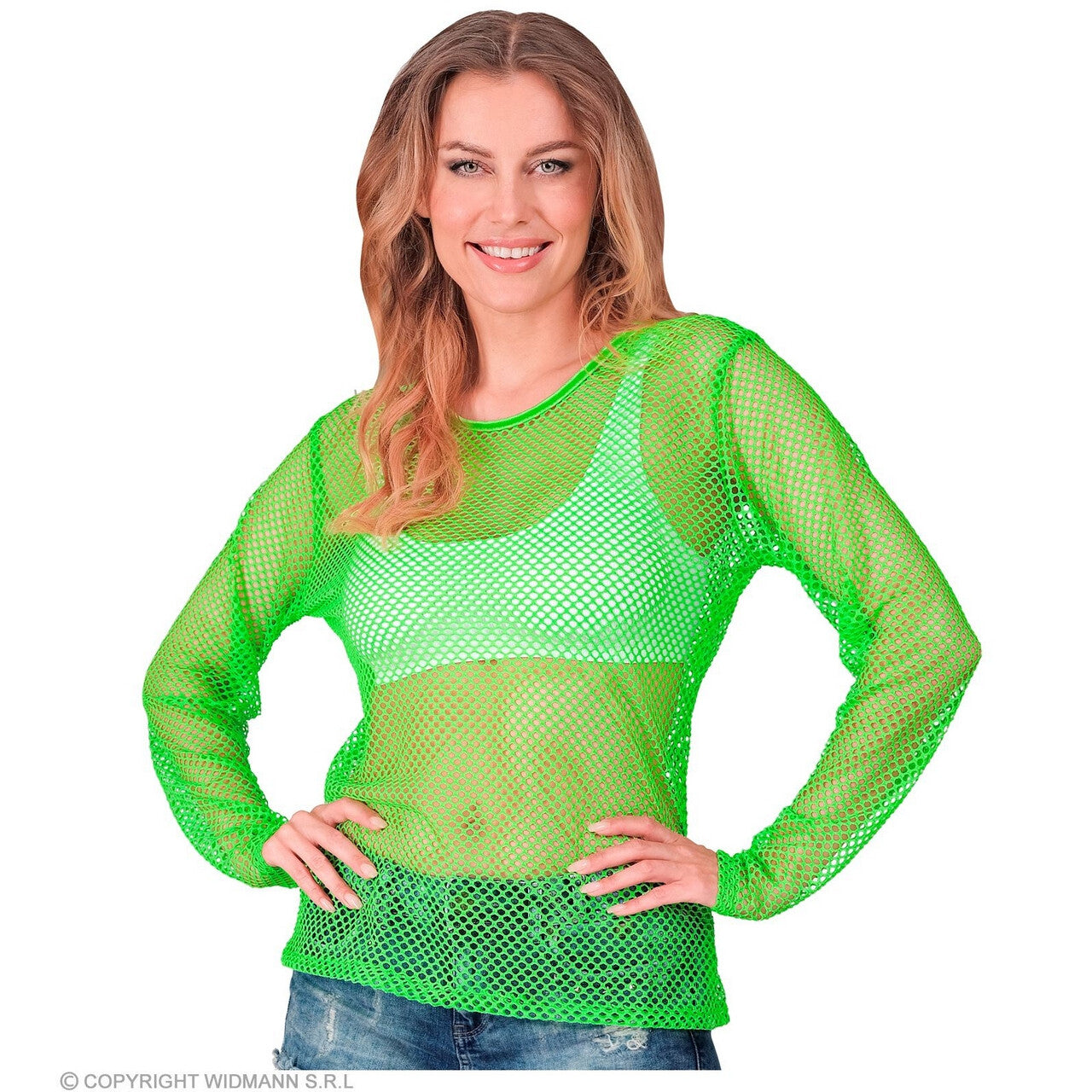 Op deze afbeelding zie je een Kostuums, van het merk Widmann. Visnet Shirt Neon Groen Vrouw