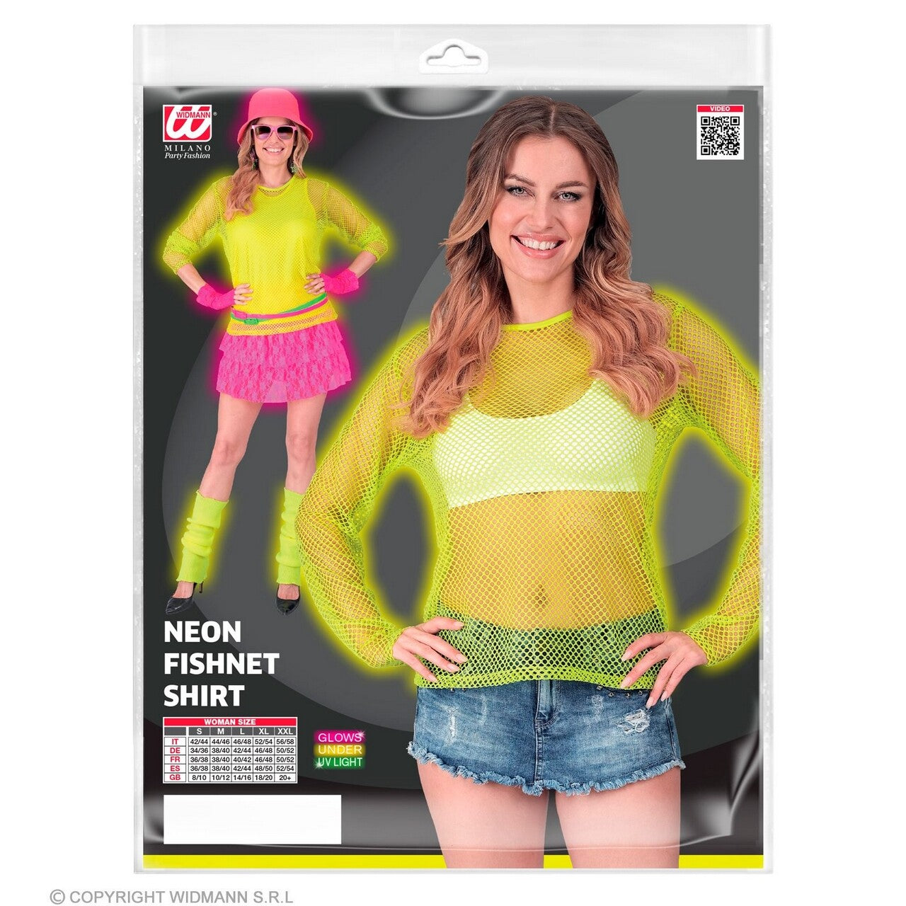 Op deze afbeelding zie je een Kostuums, van het merk Widmann. Visnet Shirt Neon Geel Vrouw